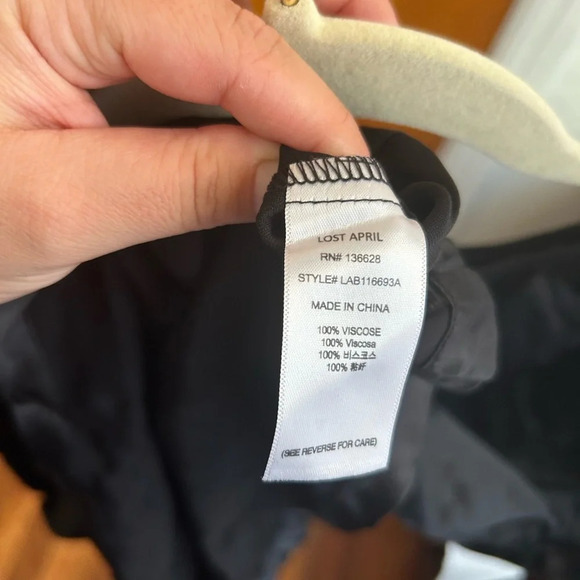 NWT LOST APRIL BLACK SATIN SHOULDER PAD BLOUSE - Picture 4 of 4